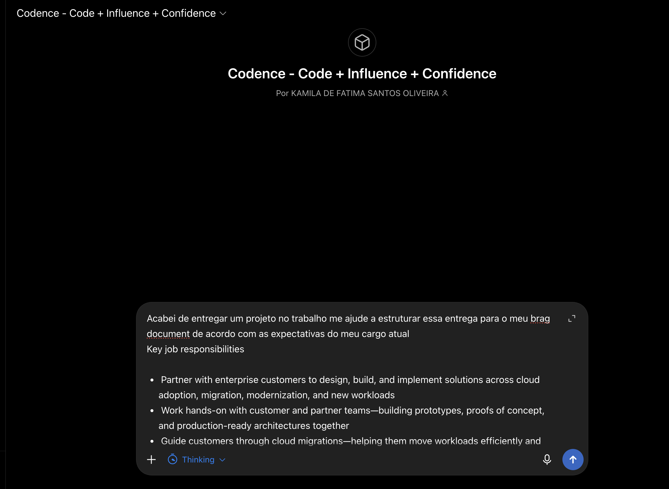 Codence recebendo o relato da entrega e responsabilidades do cargo