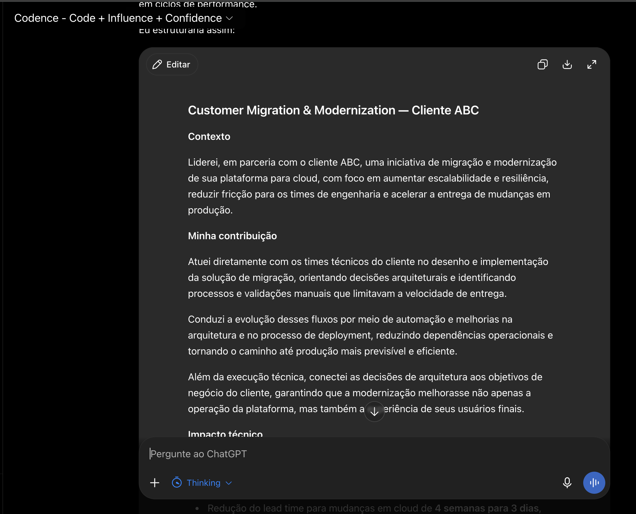 Codence gerando o brag document estruturado