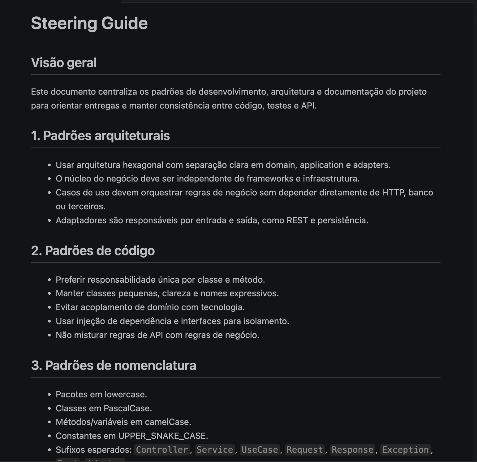 Steering Guide do projeto